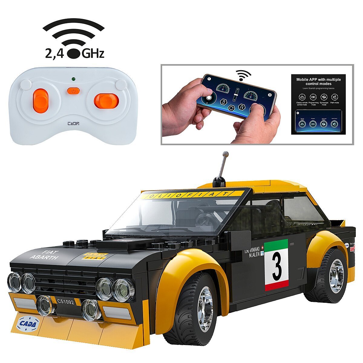 JAMARA CaDA Fiat Abarth 131 1:20 schwarz 2,4GHz Bricks ab 6 Jahren