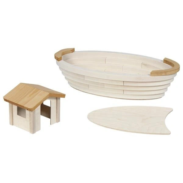 goki Holzstelzen Kleine Arche Noah - kompaktes Holzschiff mit abnehmbarem Deck & Kajüte