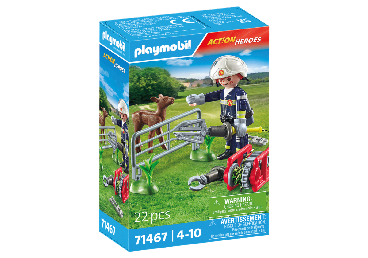PLAYMOBIL 71467 Feuerwehr-Tierrettung PLAYMOBIL, 71467, Feuerwehr-Tierrettung, Gras, Pflanze, Helm, Person, Rasen