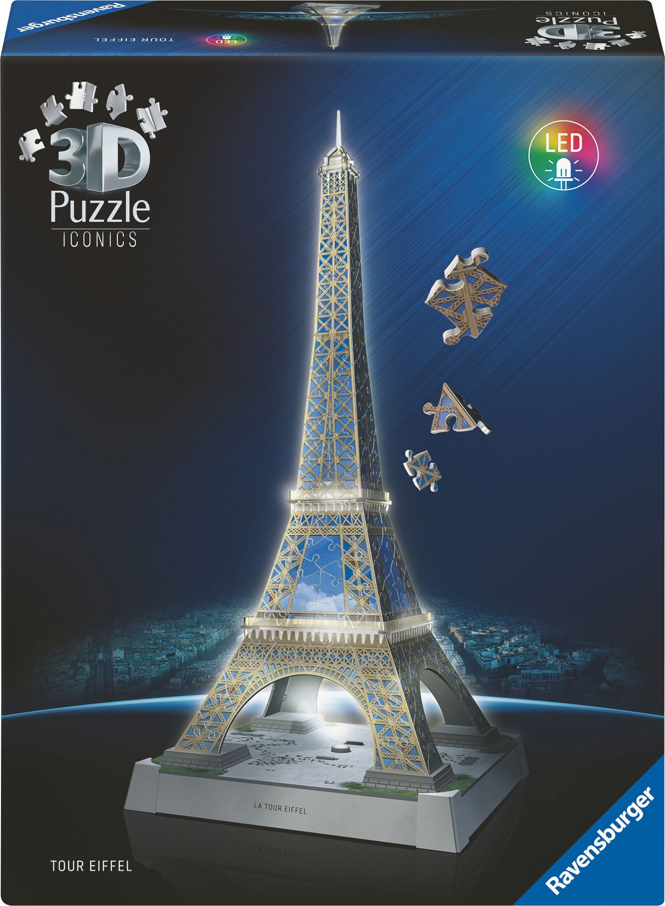 Ravensburger, 3D, Puzzle, Iconics:, 12008024, Eiffelturm, mit, Licht, Das, Wahrzeichen, von, Paris, als, detailgetreues, und, bel, Plakat