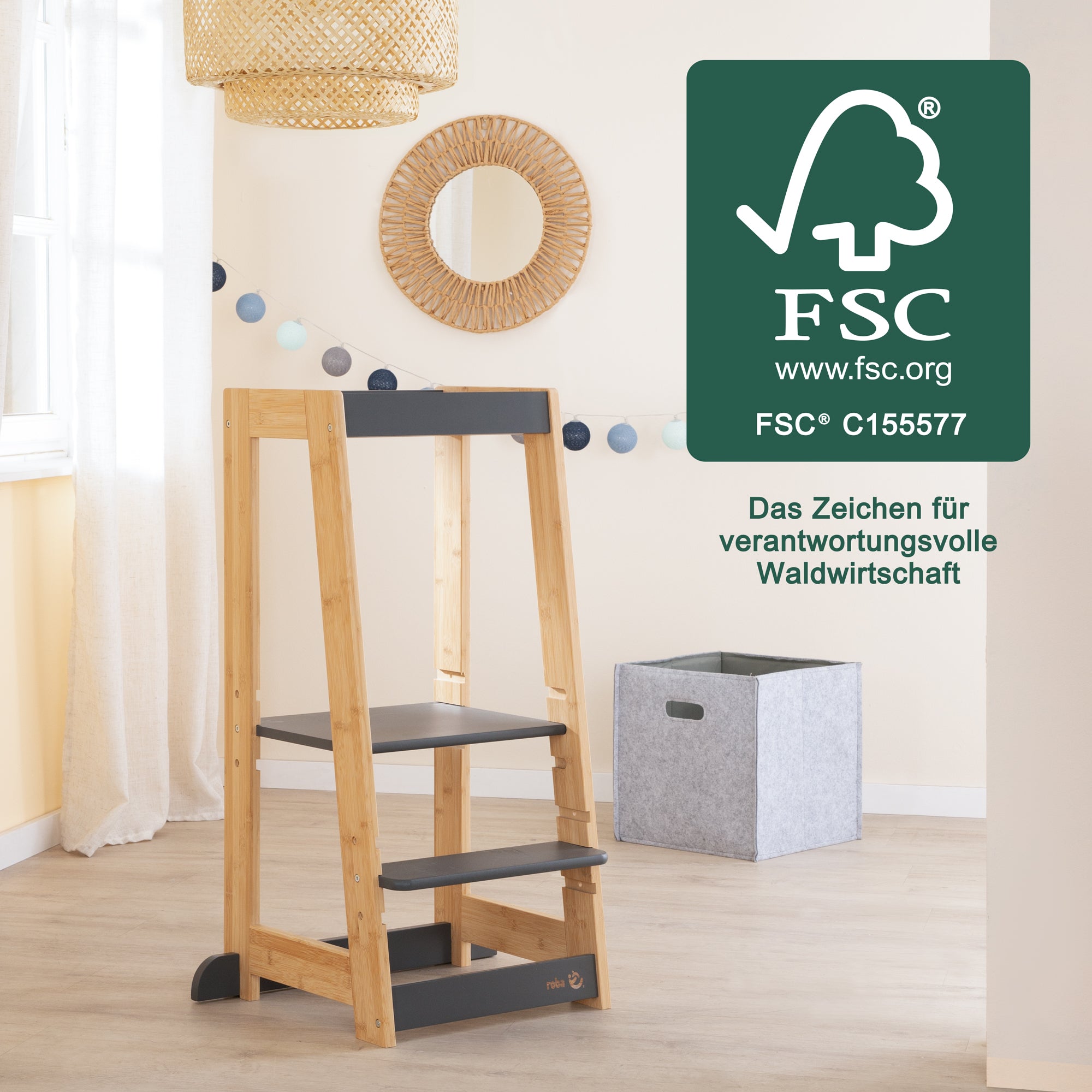 Roba 440113AB Lernturm anthrazit-Bambus – Motorik & Lernen - Bild 8 Roba 440113AB Lernturm anthrazit-Bambus – Motorik & Lernen - Produktbild 8