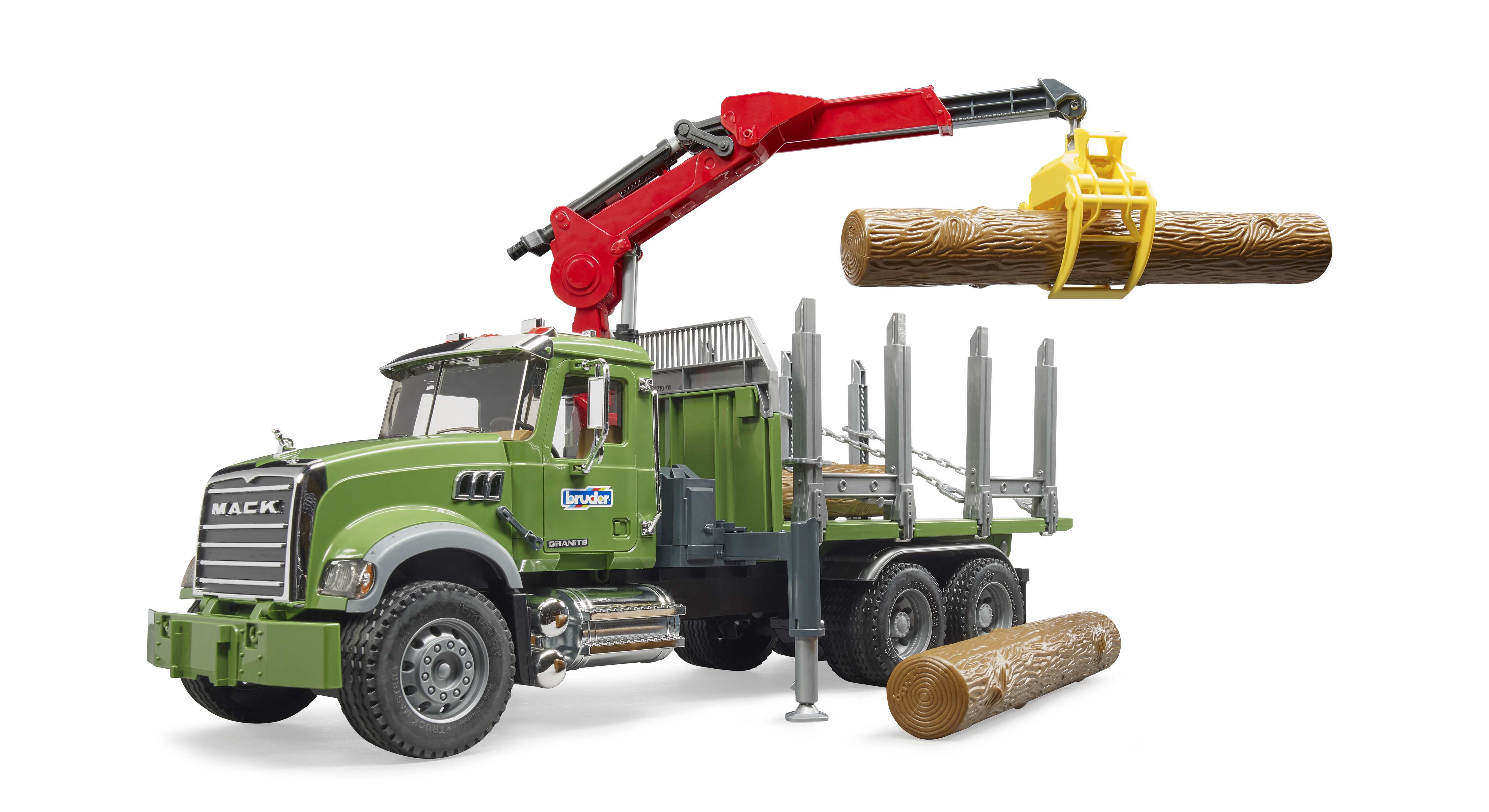 BRUDER 02824 - MACK Granite Holztransport-LKW mit Ladekran, Greifer und 3 Baumstämmen - Bild 3 BRUDER 02824 - MACK Granite Holztransport-LKW mit Ladekran, Greifer und 3 Baumstämmen - Bild 3