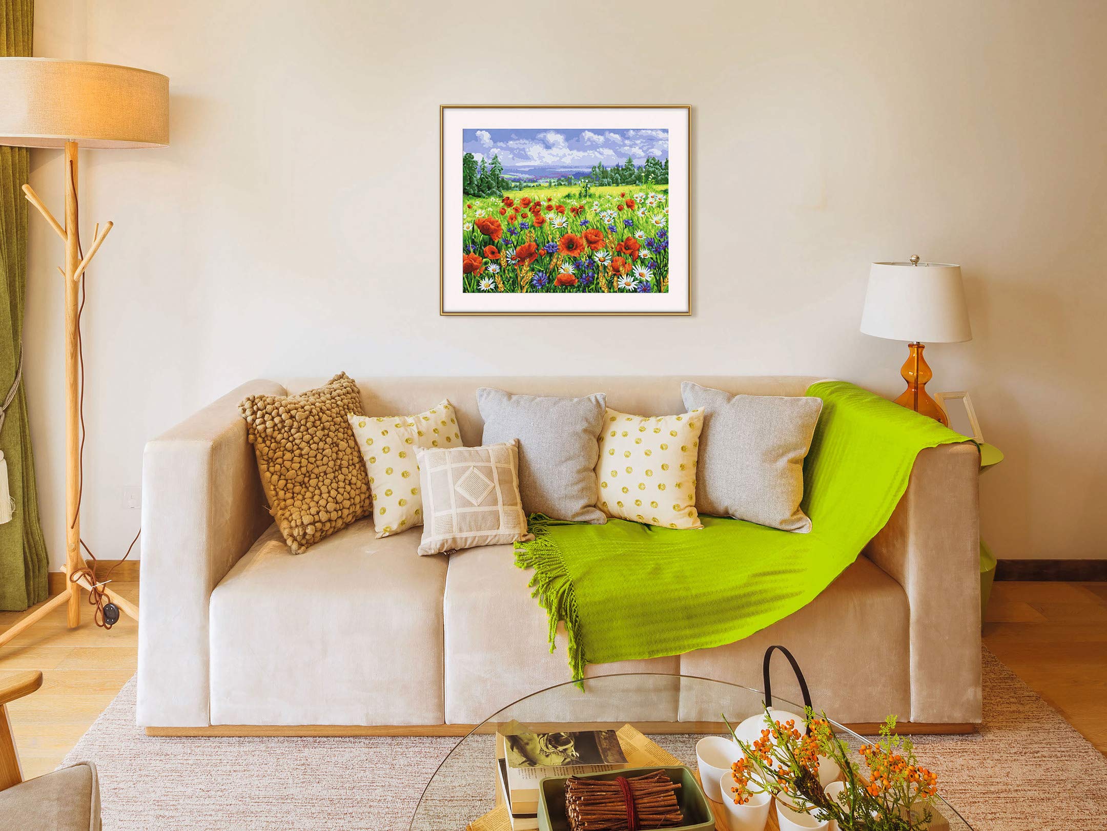 Schipper Mnz - Blumenwiese - Malset Mit Bunter Blumenpracht 609130824 Kissen, Dekoration für Zuhause, Couch, Mobiliar, Kopfkissen