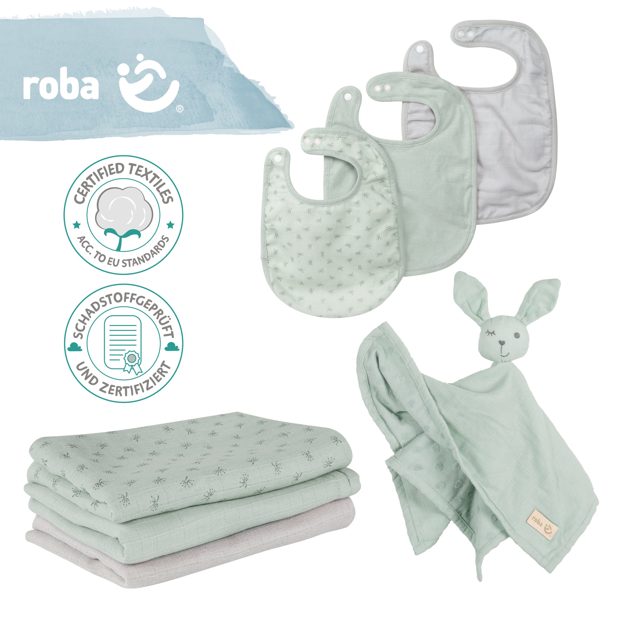 Roba 240S02T3 Geschenkset Baby Essentials grün frosty green – Heim Textilien - Bild 3 Roba 240S02T3 Geschenkset Baby Essentials grün frosty green – Heim Textilien - Produktbild 3
