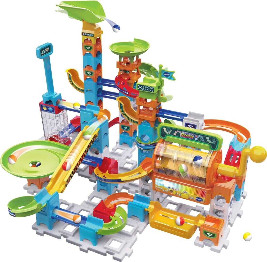 VTech Marble Rush Super Action Set L100 E mit 99 Teilen, 10 Kugeln, Schrauben-Lift, Licht-& Soundeffekten, fördert Motorik & räumliches Denken, ab 4 Jahren,