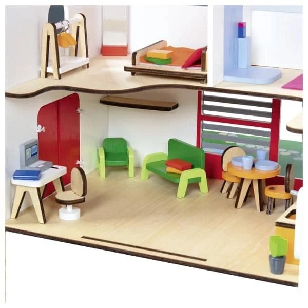 goki Tragbares Puppenhaus „Eco House“ - 54-teilig, Holz & Textil, ab 3 Jahren