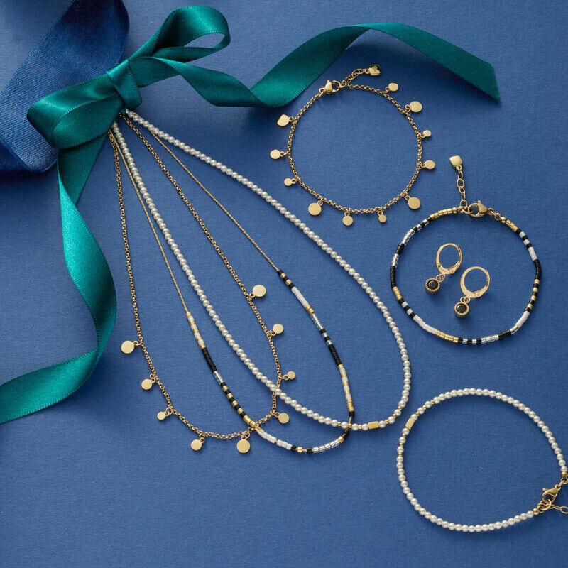 Zubehor, Schmuck, Halskette, Ohrring, Halskette mit Perlen