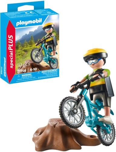 PLAYMOBIL 71756 Special Plus: Mountainbiker mit Fahrrad & Hindernis Figur, Person, Helm, Fahrrad, Fahrzeug