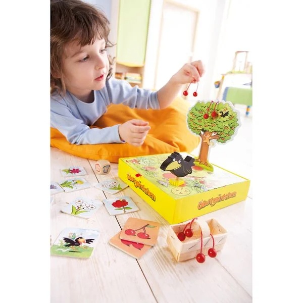 HABA Obstgärtchen - Kooperatives Sammelspiel mit 3D-Kirschbaum und Holzfiguren