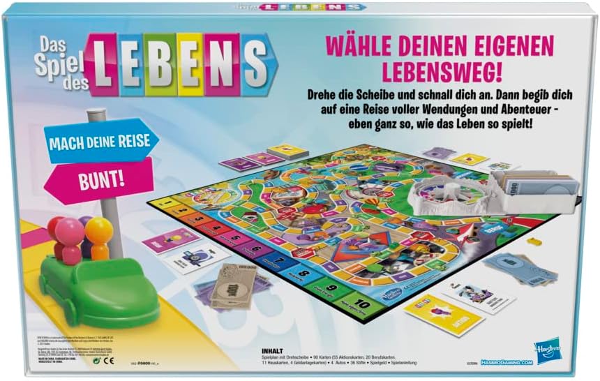 Hasbro Spiel des Lebens Brettspiel Hasbro Spiel des Lebens Klassisches Brettspiel mit Spielfiguren, Drehrad und farbigem Spielbrett