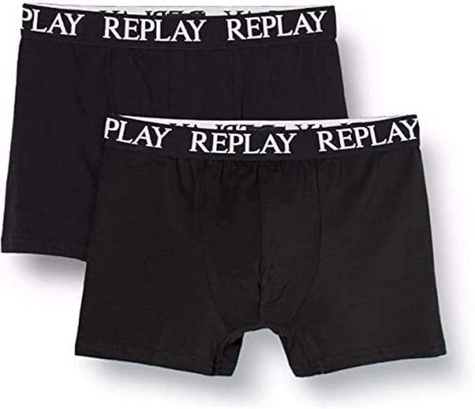REPLAY Herren Boxershorts I101005BK - Schwarz, 2er Pack mit Logo-Bund REPLAY Herren Boxershorts I101005BK - Schwarz, 2er Pack mit Logo-Bund