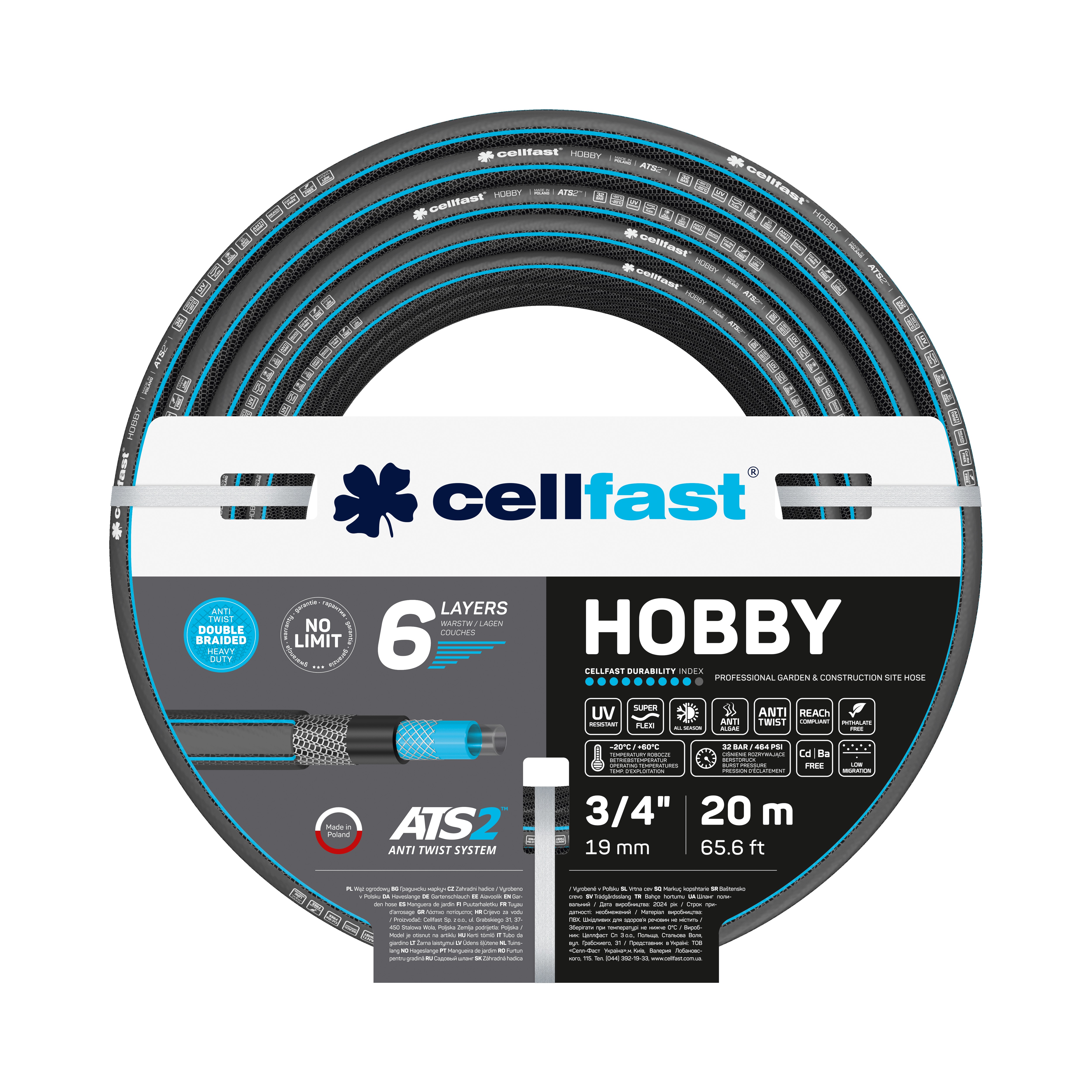 Cellfast 6-lagiger Gartenschlauch HOBBY ATS2 ™ 3/4" 20 m Cellfast 6-lagiger Gartenschlauch HOBBY ATS2 ™ 3/4" 20 m