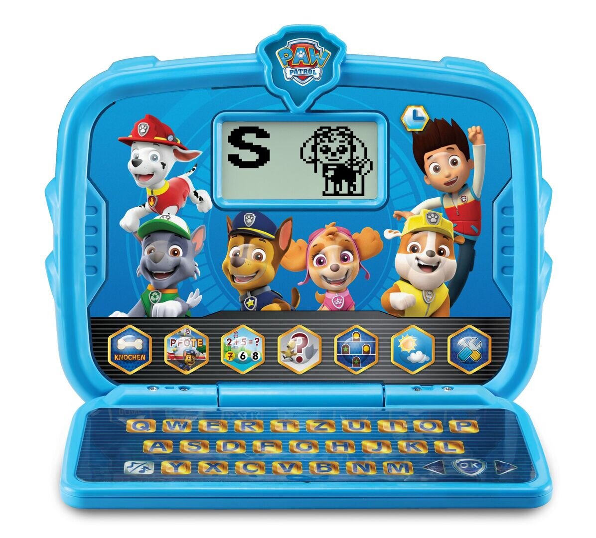 VTech PAW Patrol Lernlaptop deutsch interaktiver Lerncomputer, ab 3 Jahren VTech PAW Patrol Lernlaptop mit QWERTZ-Tastatur, 6 Lernmodi Buchstaben, Zahlen, Formen, Wetter etc., Original-Serienstimmen, LCD-Uhr, Wecker & Kuckuck, kindersicheres Batteriefach, ab 3 Jahren,