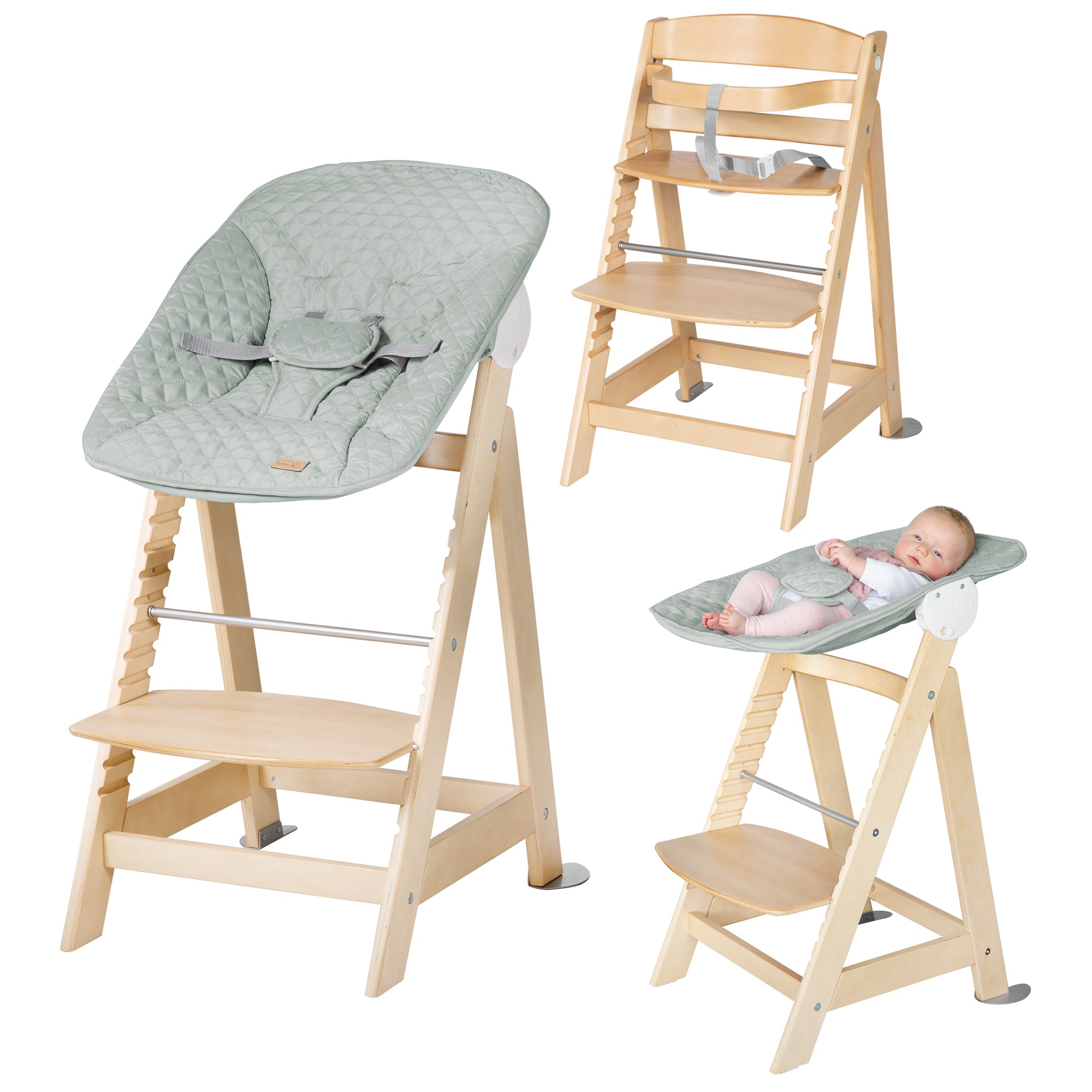 Roba 75063NAV241 Treppenhochstuhl, Set 2in1 Frosty green natur lackiert - Bild 1 Roba 75063NAV241 Treppenhochstuhl, Set 2in1 Frosty green natur lackiert - natur lackiert - Hochstuhl - Produktbild 1