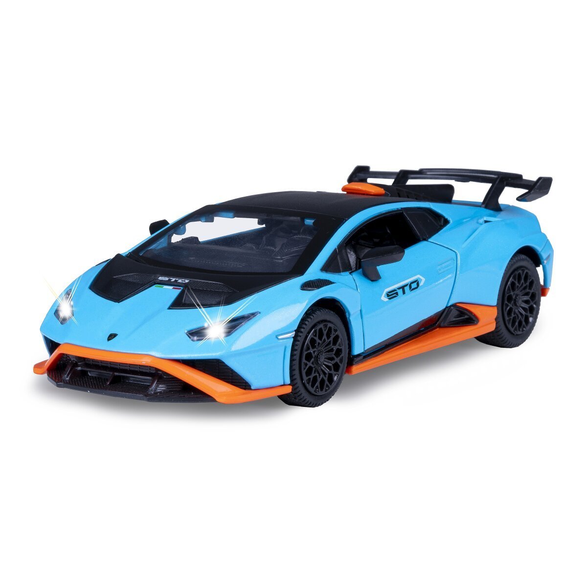 JAMARA Lamborghini Huracán STO Diecast 1:32 blau inkl. Knopfzellen ab 3 Jahren