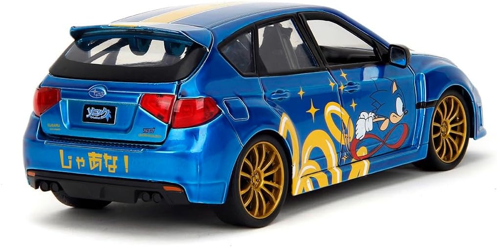 Jada 253255087 Sonic Subaru Impreza WRX STI 2012 - Modellauto 1:24 mit Figur Rad, Auto, Leichtmetallfelge, Speiche, Reifen