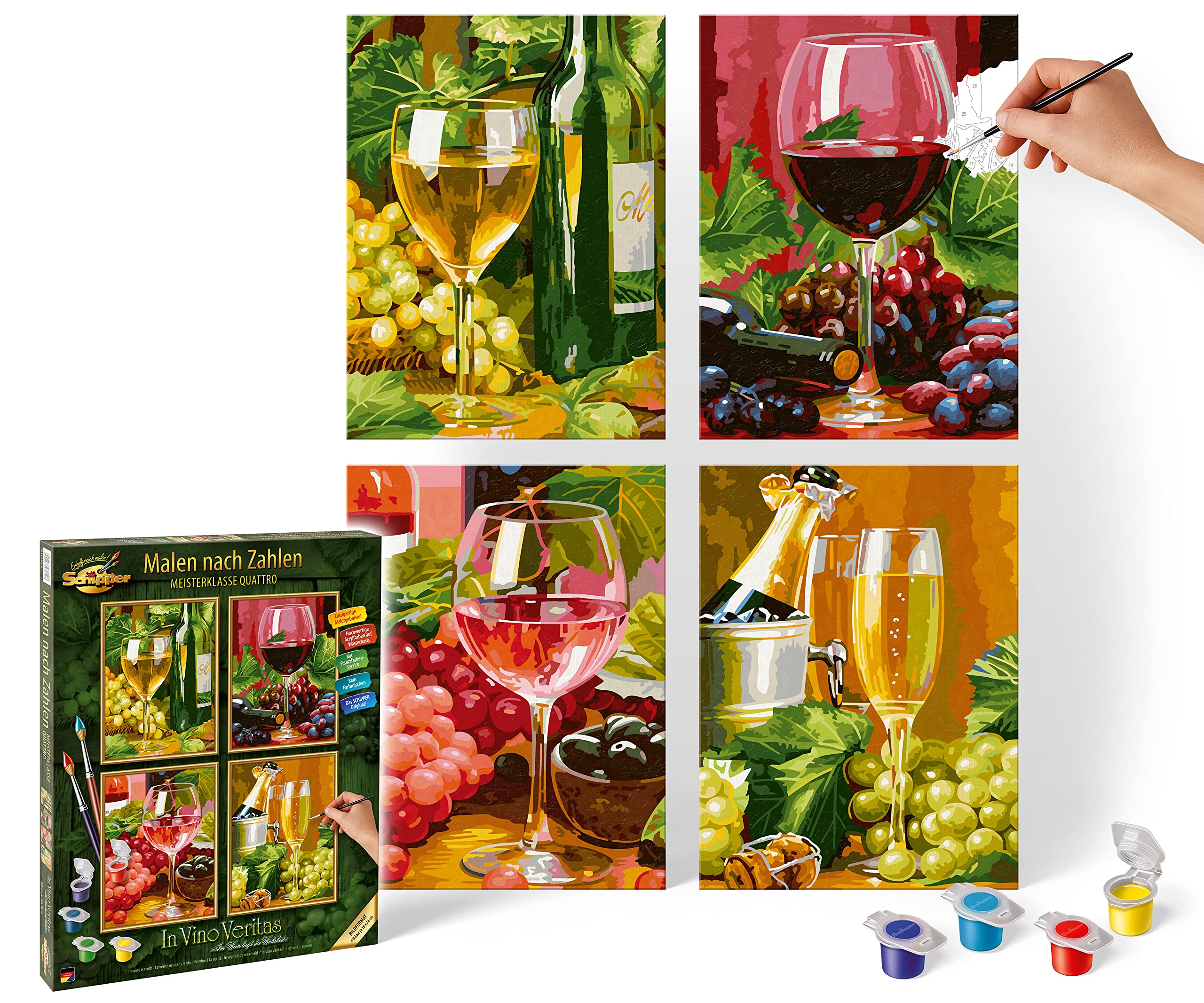 Schipper Mnz In Vino Veritas Quattro Malen Nach Zahlen Set Für Genießer 609340610 Glas, Obst, Pinsel, Trauben, Schnaps