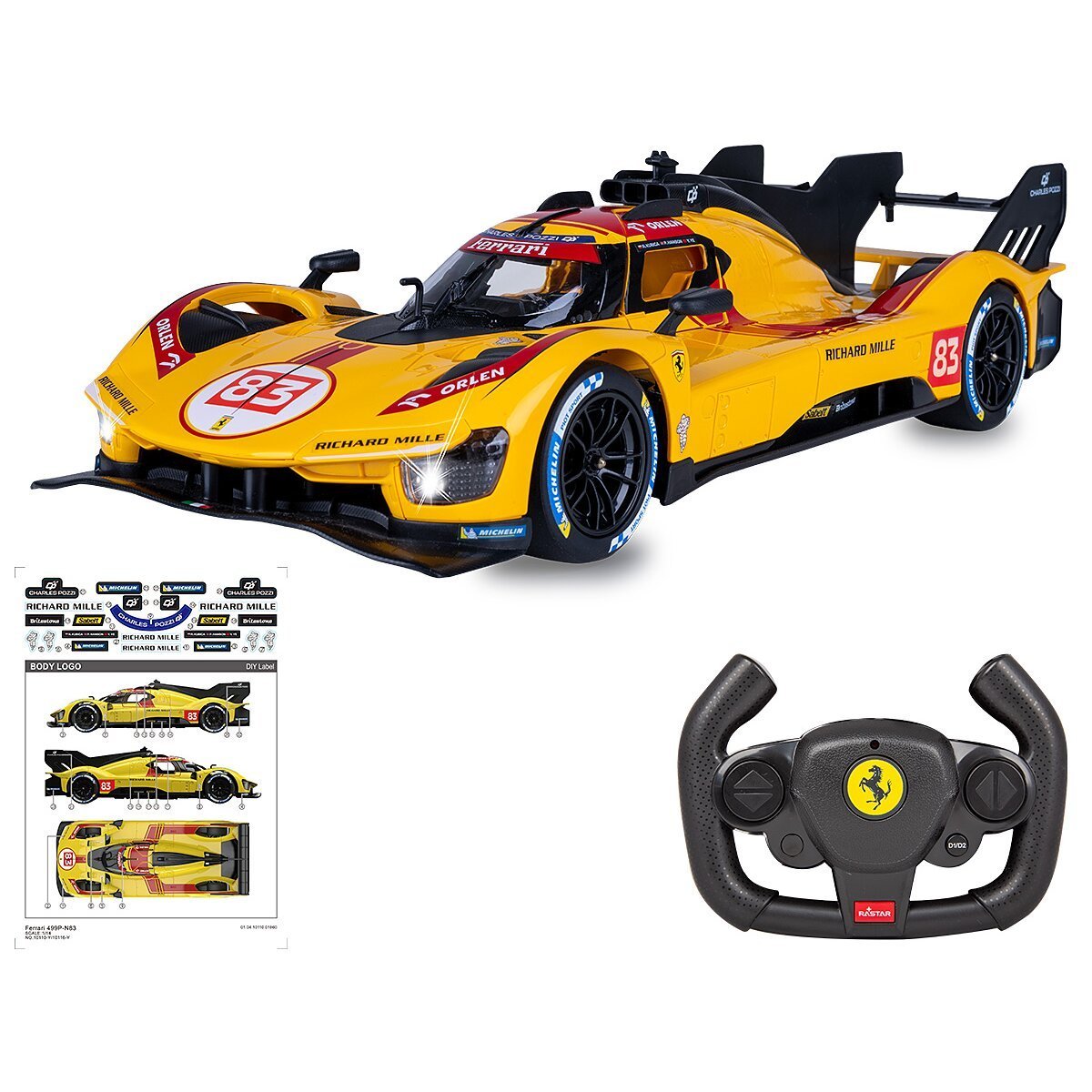 JAMARA Ferrari 499P-N83 1:14 gelb 2,4GHz Tür manuell ab 6 Jahren