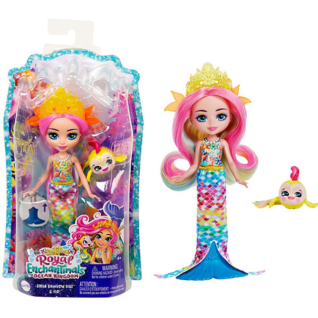 Royal Enchantimals Radia Rainbow Fish & Flo Meerjungfrauenpuppe mit buntem Fischfreund Royal Enchantimals Radia Rainbow Fish & Flo Meerjungfrauenpuppe