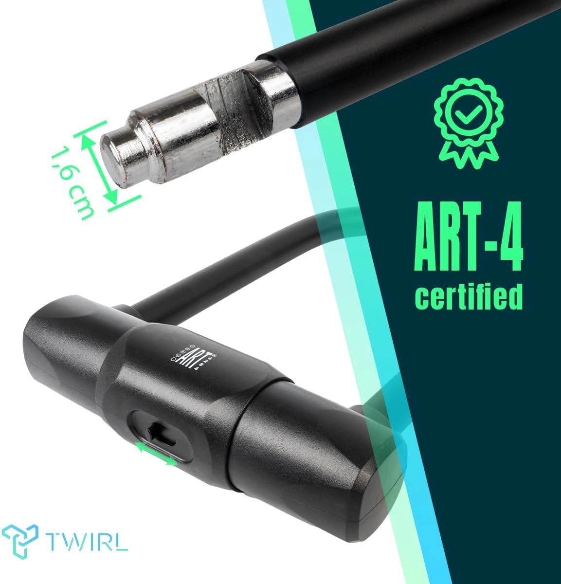 TWIRL 230580 Bügelschloss ART-4 Schwarz mit Schlüssel