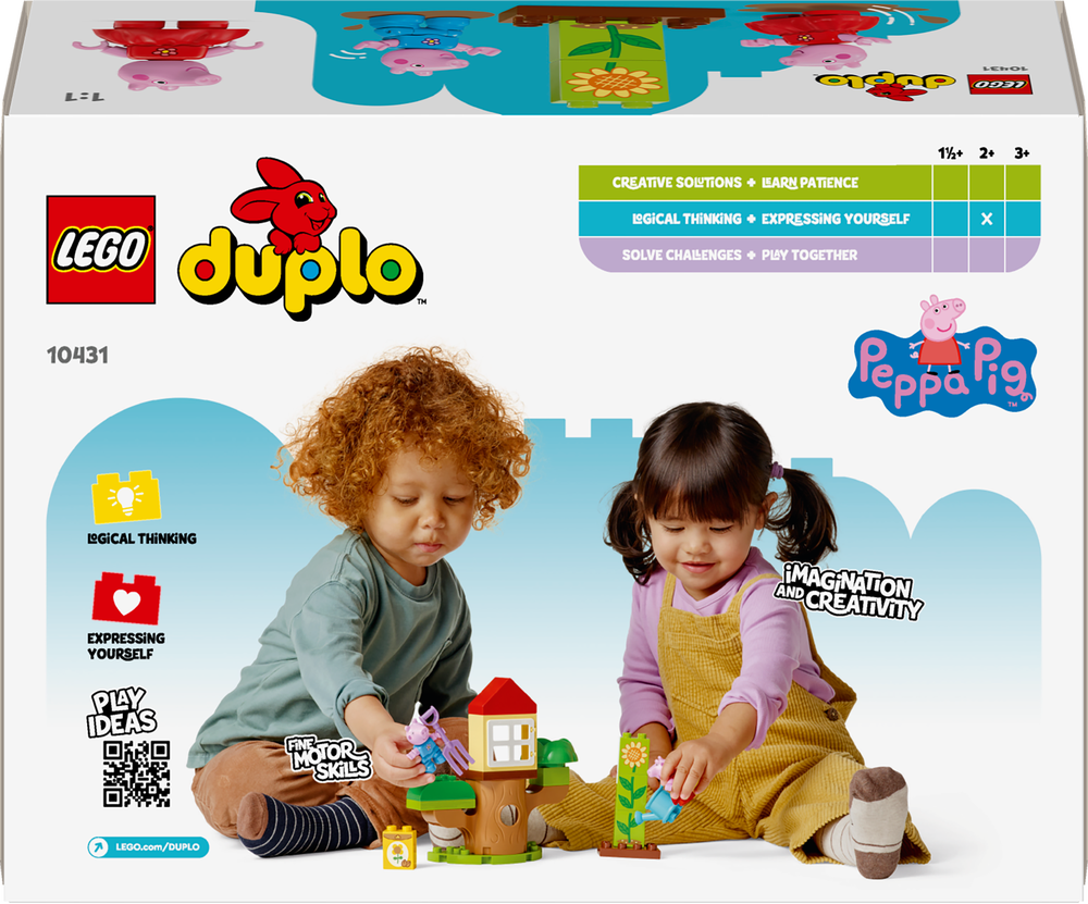 LEGO 10431 DUPLO Peppas Garten mit Baumhaus Person, Werbung, Kindergarten, QR Code