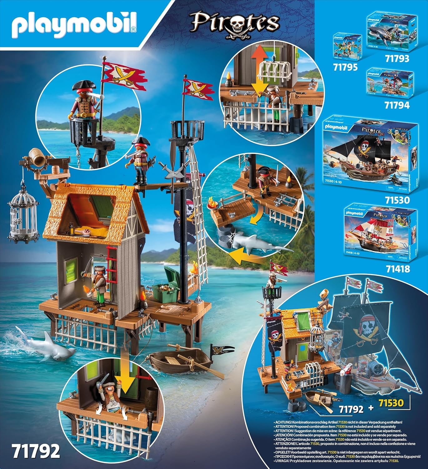 PLAYMOBIL 71792 - Pirates: Piratenhafen mit Seeräuber-Gefängnis & Haikäfig Werbung, Plakat