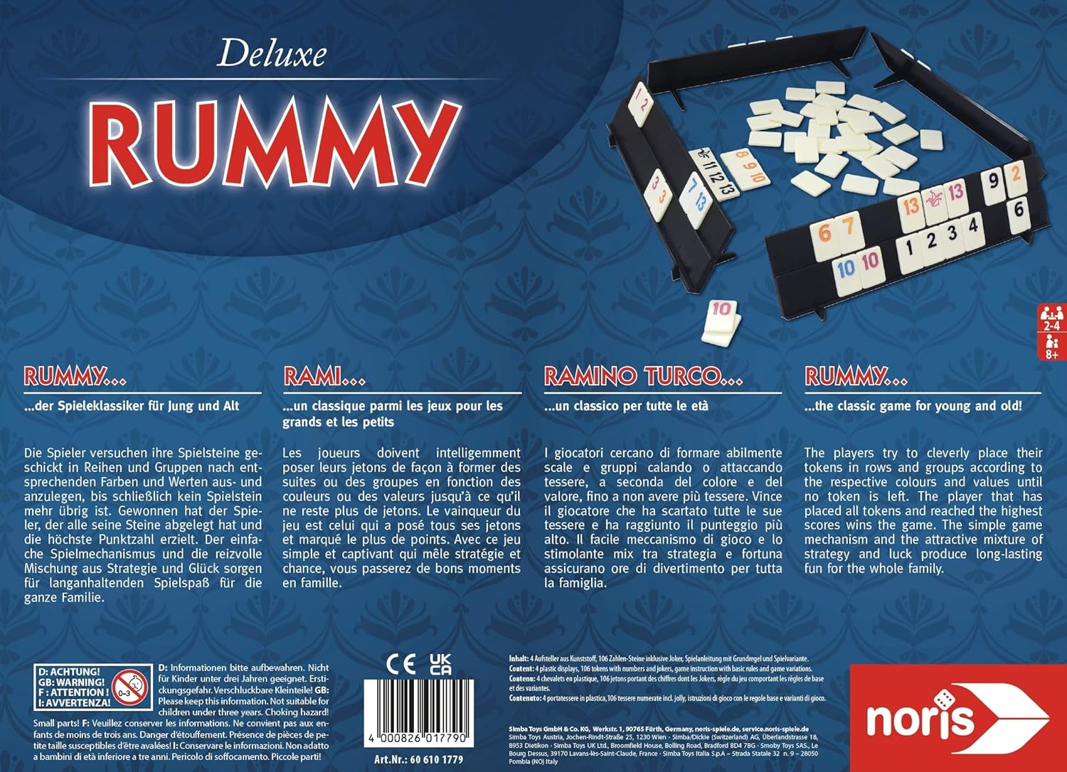 Noris Deluxe Set - Rummy Familienspiel mit hochwertigen Spielsteinen 606101779 Spiel