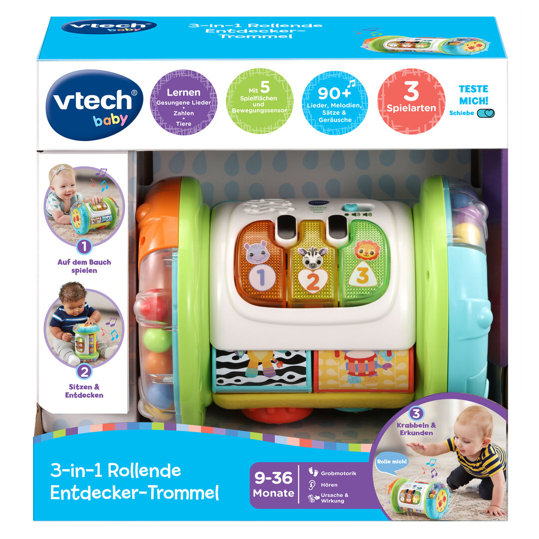 VTech 3-in-1 Rollende Entdecker-Trommel 80-562604 VTech, 3-in-1, Rollende, Entdecker-Trommel, 80-562604, Person, Baby, Spielbereich