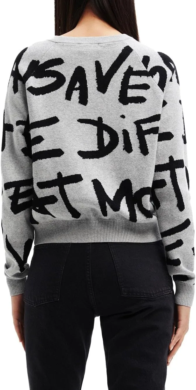 Desigual Damen Pullover - Grauer Sweater mit Statement-Print 22WWJFA62042 GR. S Desigual Damen Pullover - Grauer Sweater mit Statement-Print 22WWJFA62042 GR. S