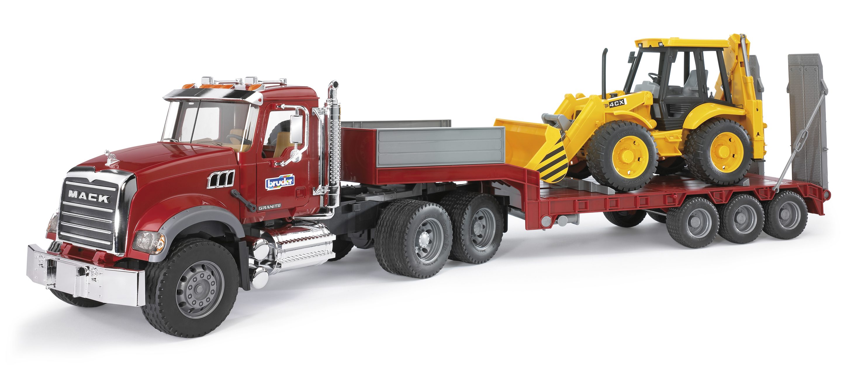 BRUDER 02813 - MACK Granite LKW mit Tieflader und JCB 4CX Baggerlader - Bild 2 BRUDER 02813 - MACK Granite LKW mit Tieflader und JCB 4CX Baggerlader - Bild 2