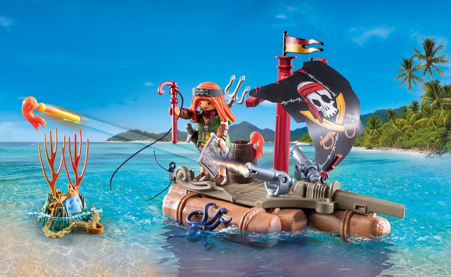 PLAYMOBIL 71794 - Pirates: Schatzbergung auf Piratenfloß mit Balliste & Piranhas Person, Draußen, Natur, Wasser