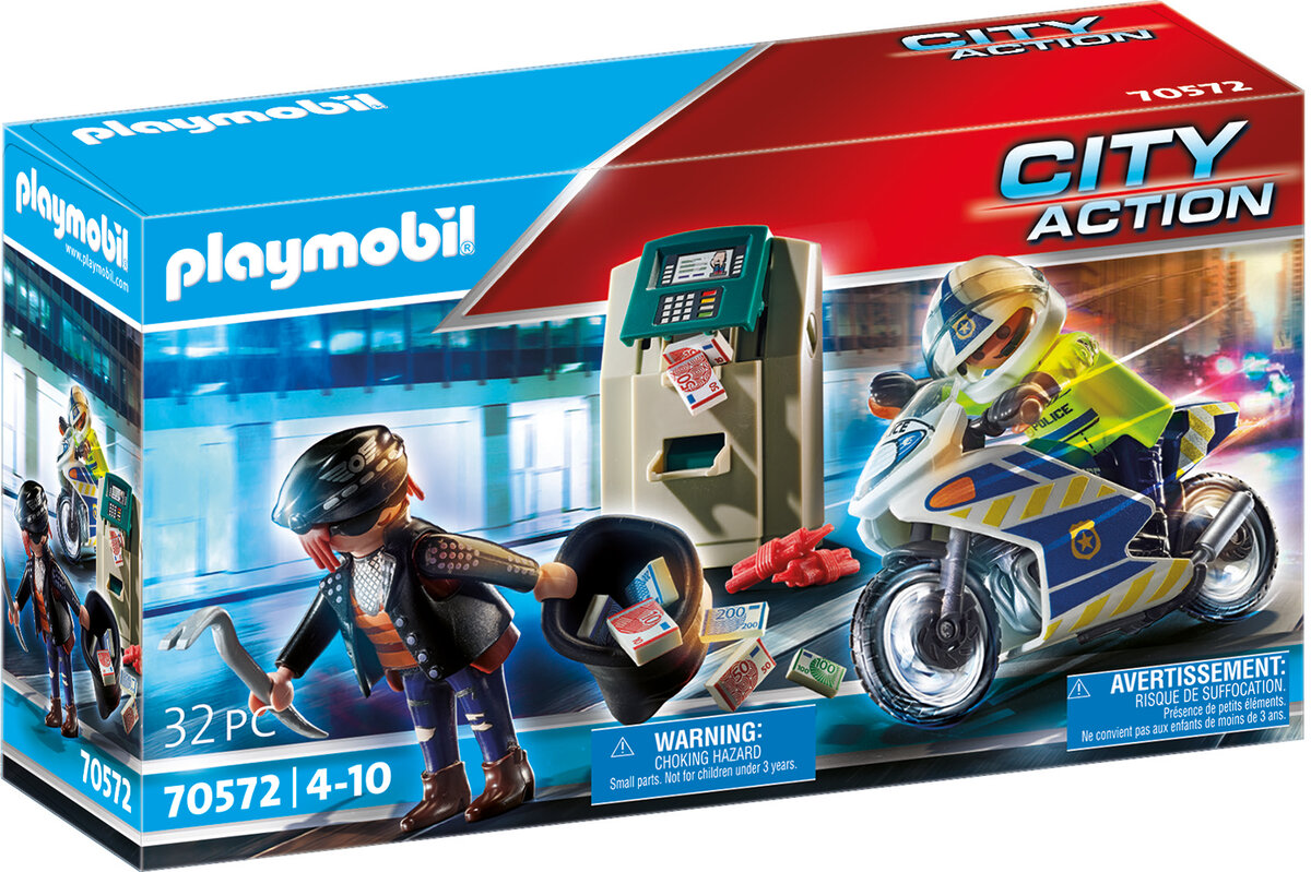 PLAYMOBIL 70572 Polizei-Motorrad: Verfolgung des Geldräubers PLAYMOBIL, 70572, Polizei-Motorrad, Verfolgung, des, Geldräubers, Helme, Rad, Leichtmetallrad, Motorrad, Person
